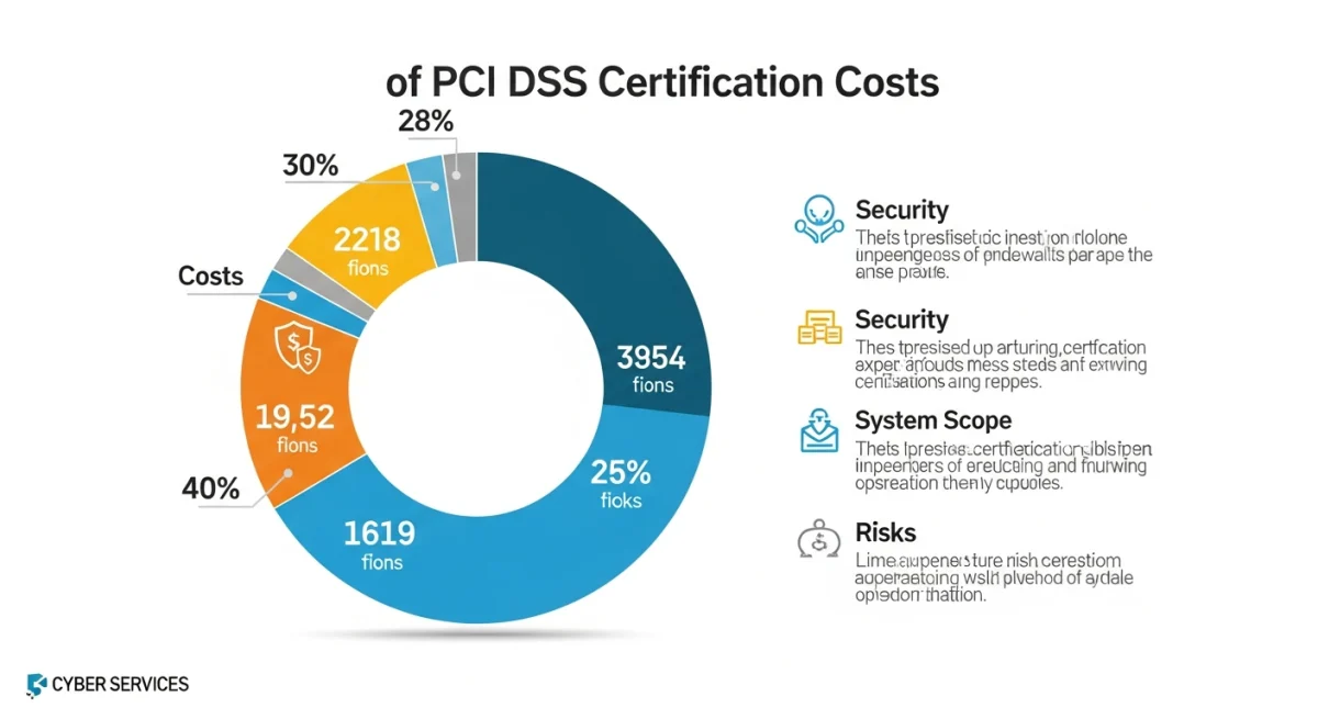 Phân tích chi tiết chi phí chứng nhận PCI DSS qua biểu đồ infographic trực quan, giúp bạn dễ dàng nắm bắt các yếu tố quan trọng về bảo mật và rủi ro.