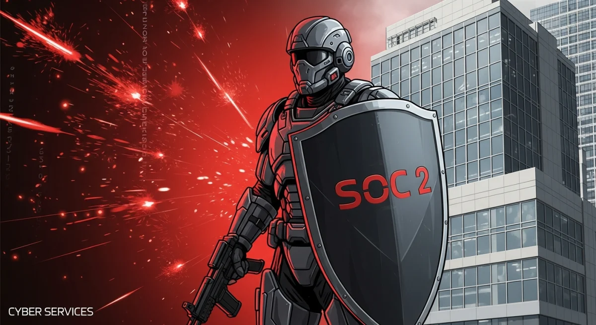Người lính SOC 2 kiên cường đứng vững, lá chắn che chở tòa nhà trước làn sóng tấn công kỹ thuật số. Cyber Services - dịch vụ bảo vệ vững chắc cho doanh nghiệp của bạn.
